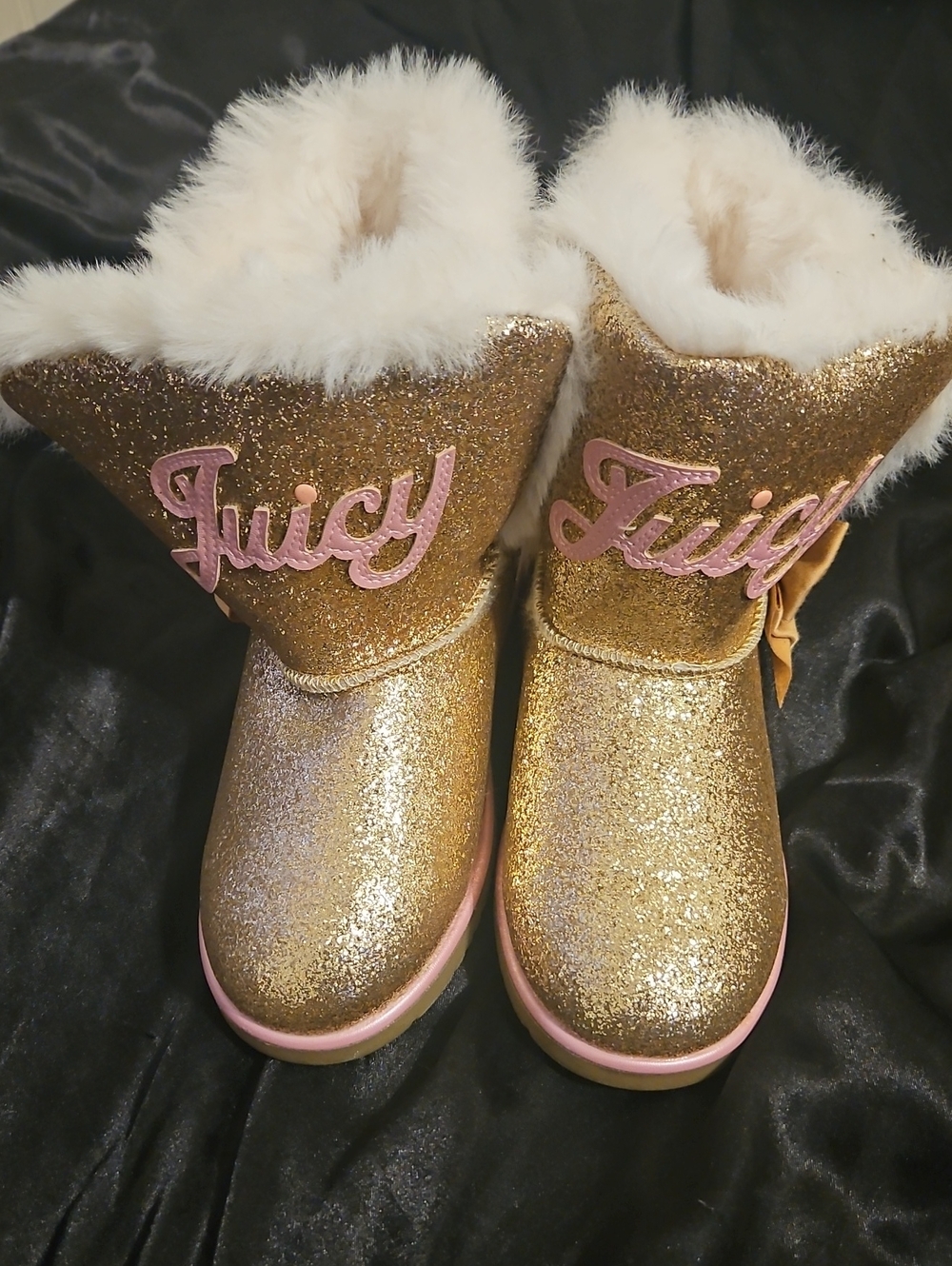 Juicy Couture Gold Glitter Ankle Boots with Pink Logo